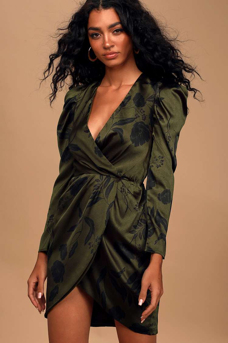 slim fit dress slacks Alva Satin Floral Mini Dress