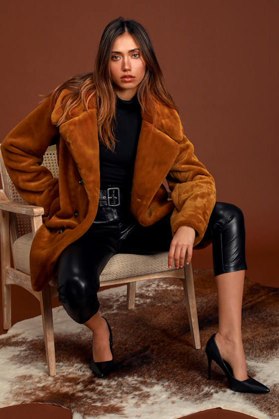 Avante Brown Faux Fur Double Breasted Coat