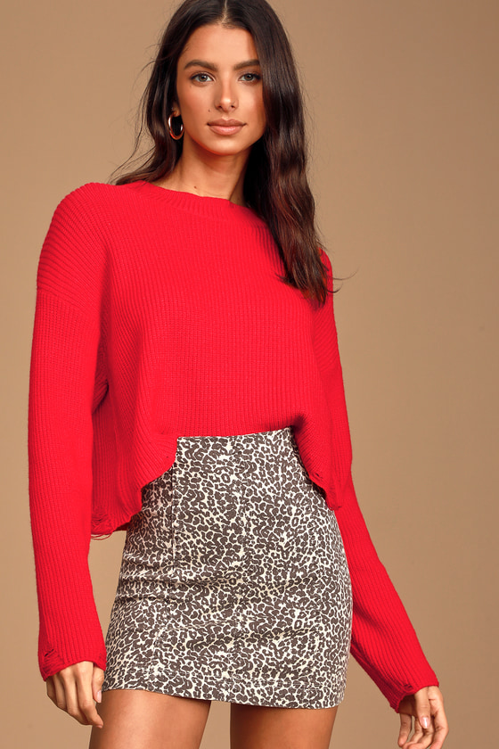distressed red sweatshirt