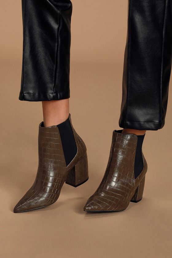 pointed croc ankle boots
