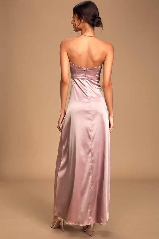 mauve satin maxi dress