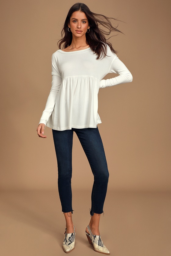 Free People Forever Your Girl - White Babydoll Top - Long Sleeve - Lulus