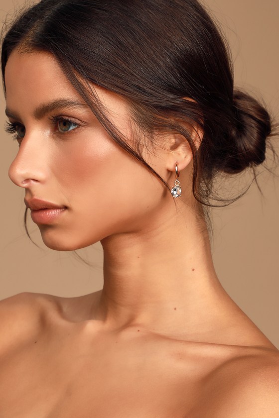 Gold Mini Hoops - Mini Hoop Earrings - Oval Rhinestone Earrings - Lulus