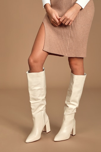 Katari Off White Pointed-Toe Knee High Boots 1