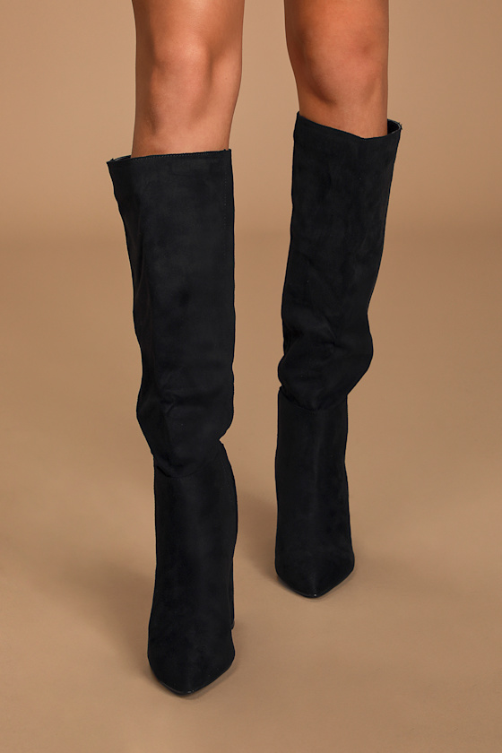 Katari Black Suede Pointed-Toe Knee High Boots 2