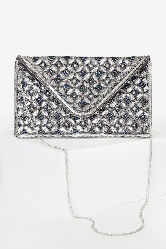 Time to Love Pewter Multi Beaded Envelope Clutch 7