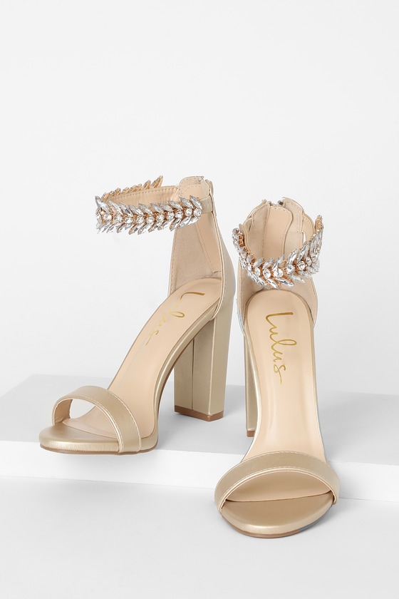 Chic Gold Heels - Metallic High Heel Sandals - Embellished Heels - Lulus