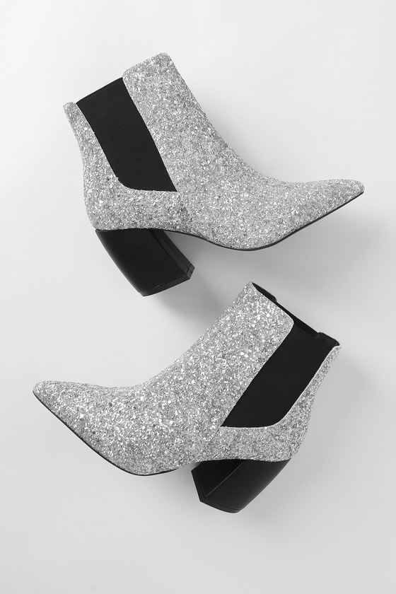 Cute Silver Glitter Booties - Ankle Boots - Pointed Toe Boots - Lulus