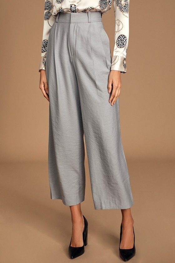 Chic Light Grey Pants - Pleated Trouser Pants - Wide-Leg Pants - Lulus