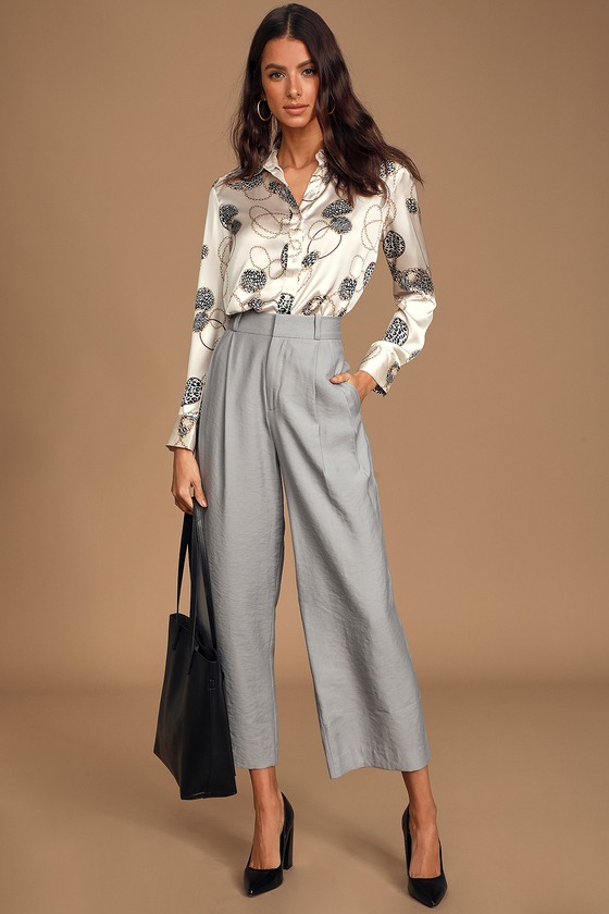 Chic Light Grey Pants - Pleated Trouser Pants - Wide-Leg Pants - Lulus