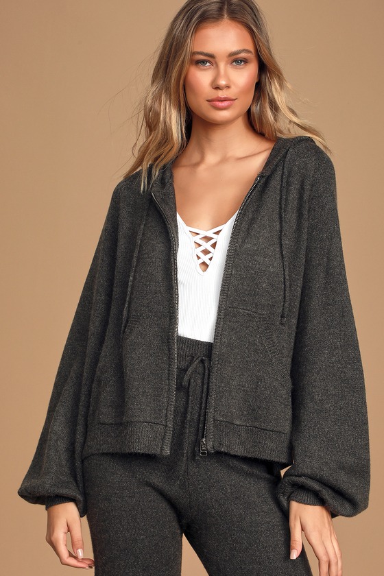 Comfy Grey Sweatshirt - Hooded Sweatshirt - Zip Up Hoodie