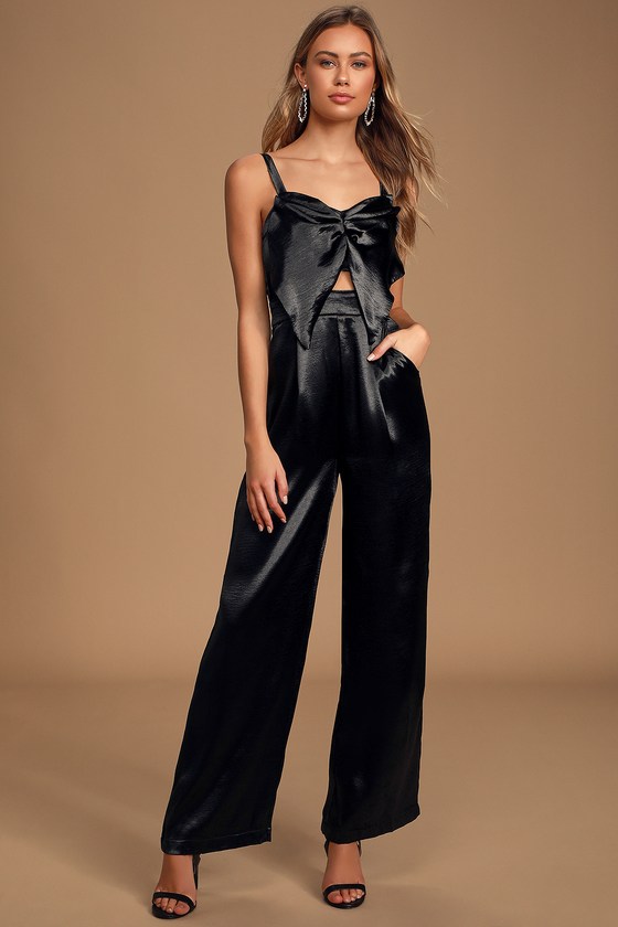 black satin jumpsuit