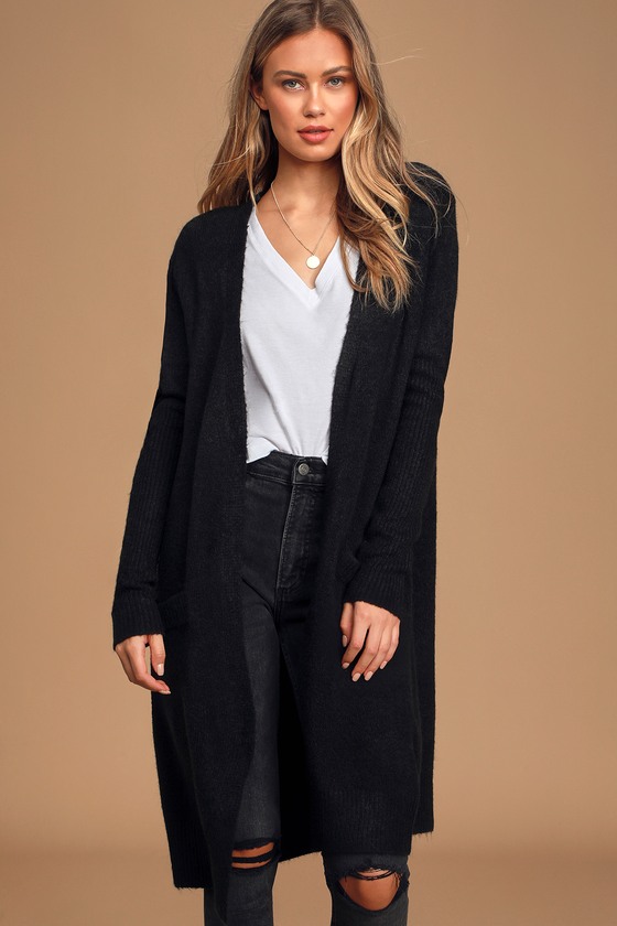Cozy Black Cardigan Knit Cardigan Long Cardigan