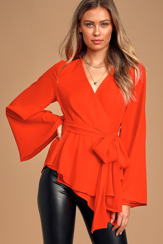 New Boldness Red Long Sleeve Wrap Top 2