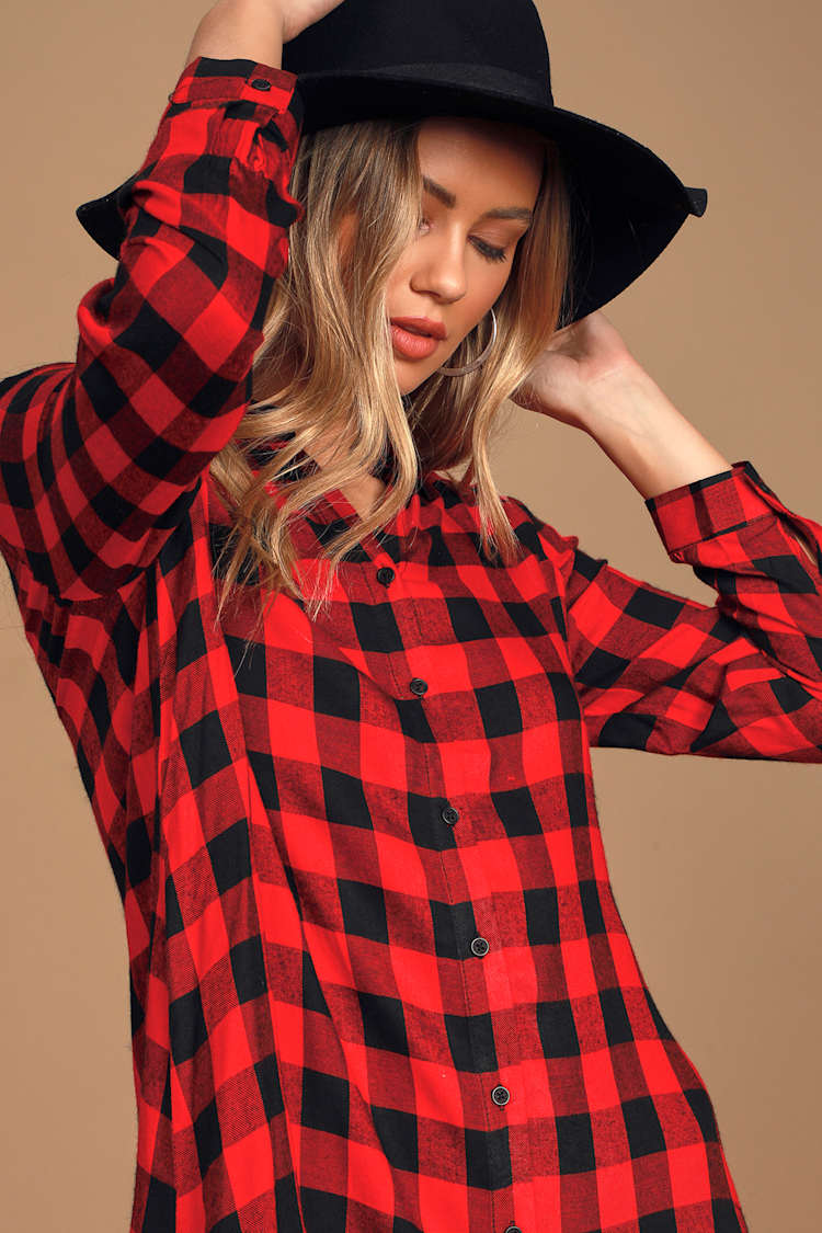 BB Dakota Squared Up - Red Buffalo Plaid Dress - Shirt Dress - Lulus