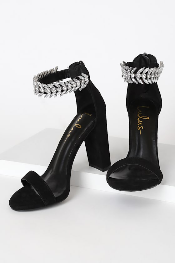 Mylan Black Suede Ankle Strap Heels 1