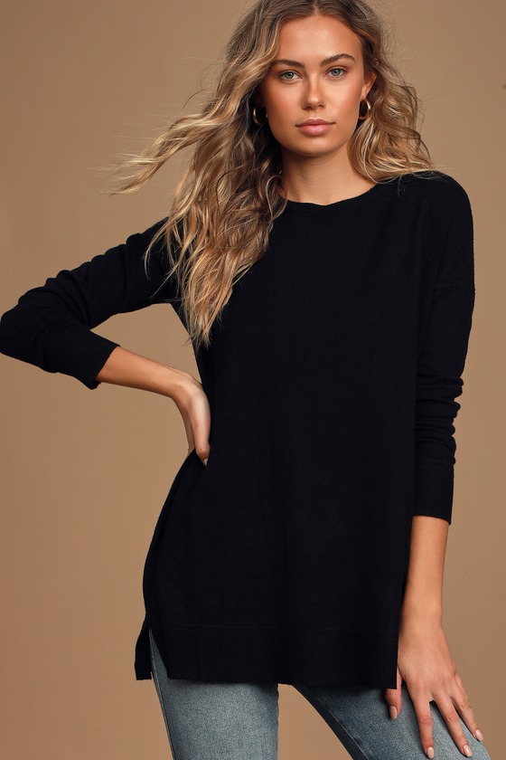 Chic Black Sweater - Long Sleeve Knit Top - Soft Knit Sweater - Lulus