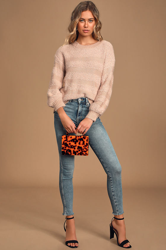 Classic Comfort Blush Pink Striped Knit Sweater 2