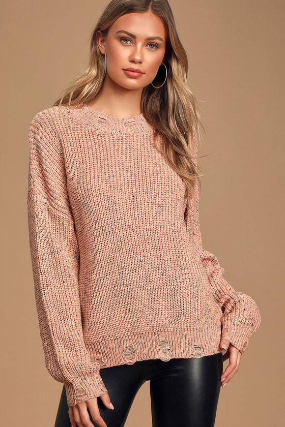 Cute Pink Sweater - Distressed Sweater - Oversized Knit Sweater - Lulus