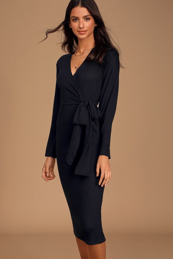 black wrap sweater dress