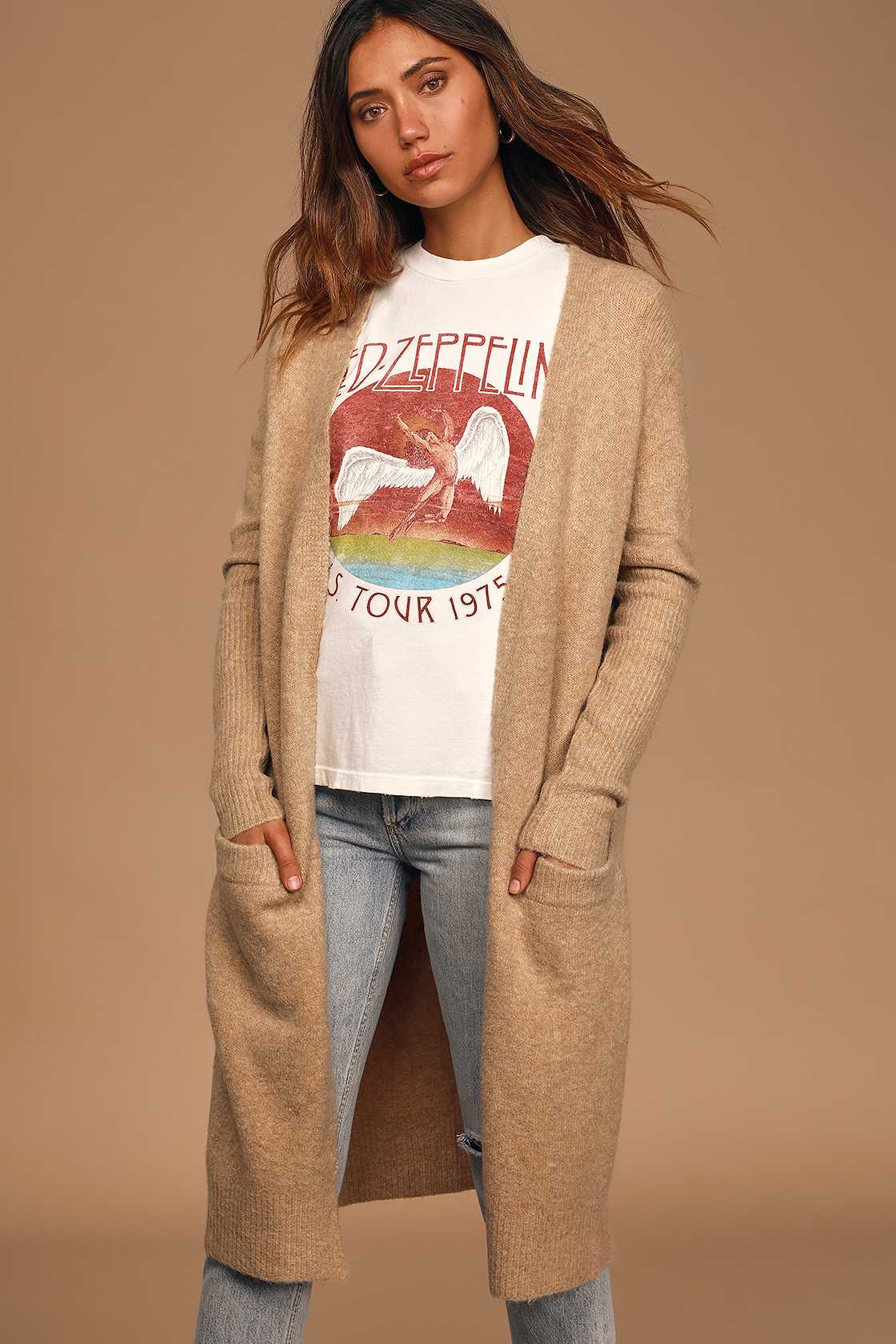 Cozy Camel Cardigan Knit Cardigan Long Cardigan Lulus