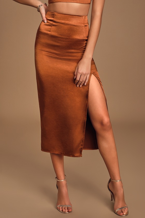 brown satin midi