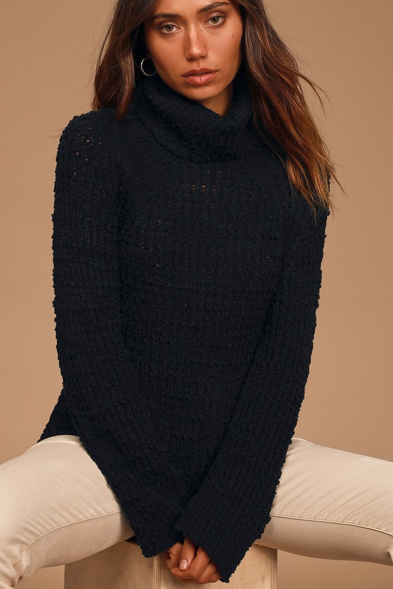 Cute Black Sweater Chunky Knit Sweater Turtleneck Sweater Lulus