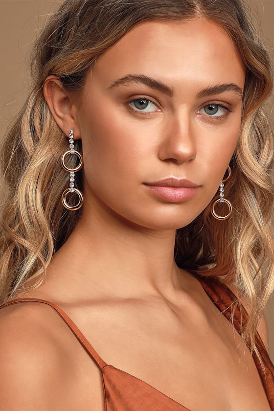 Ring Me Later Gold Rhinestone Drop Earrings 1