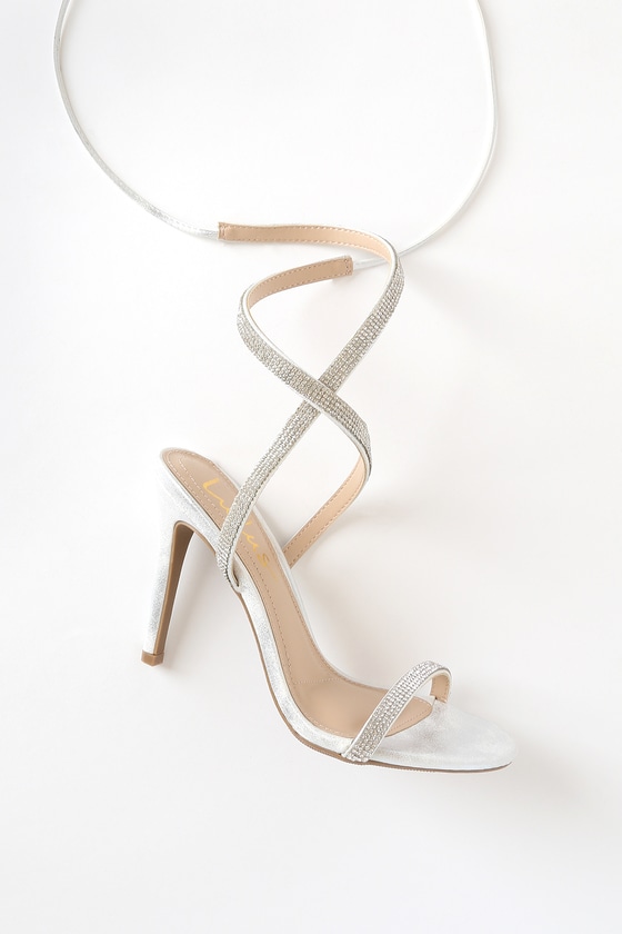 Sexy Silver Heels - Silver Lace-Up Heels - Rhinestone Heels
