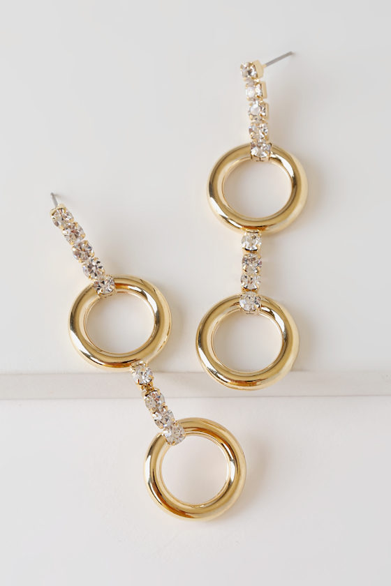 Ring Me Later Gold Rhinestone Drop Earrings 2