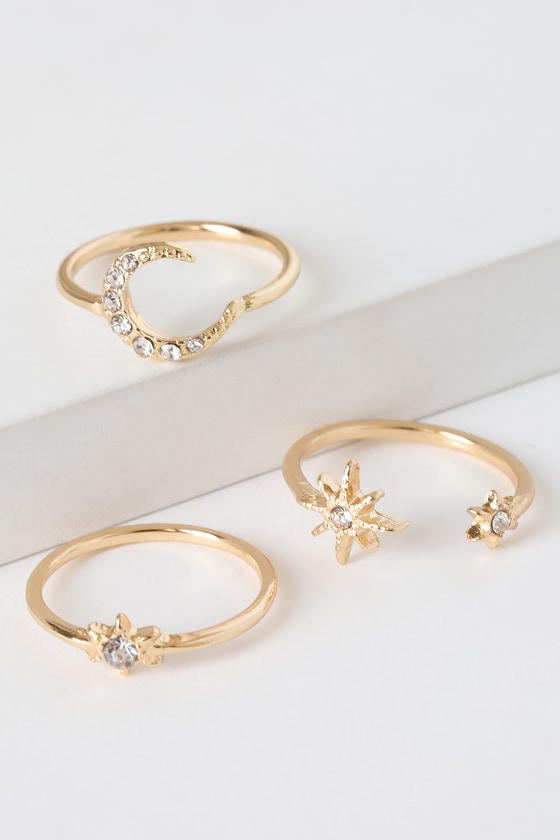 Cute Gold Ring Set - Star and Moon Rings - Celestial Rings