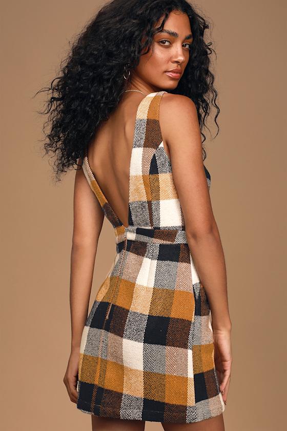 Forever Classic Orange Multi Plaid Sleeveless Mini Dress 5