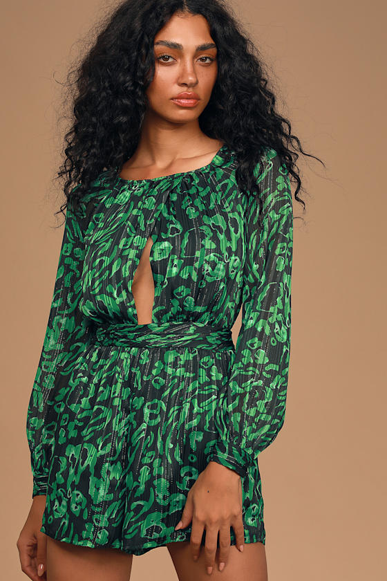 Call Me Green Multi Print Long Sleeve Romper 2