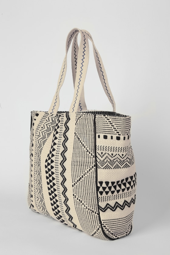 Shop Lulus Safe Travels Cream And Black Woven Tote Bag