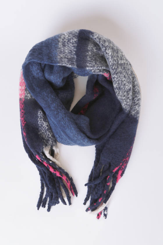 Warm Cheers Navy Blue Plaid Oversized Scarf 1
