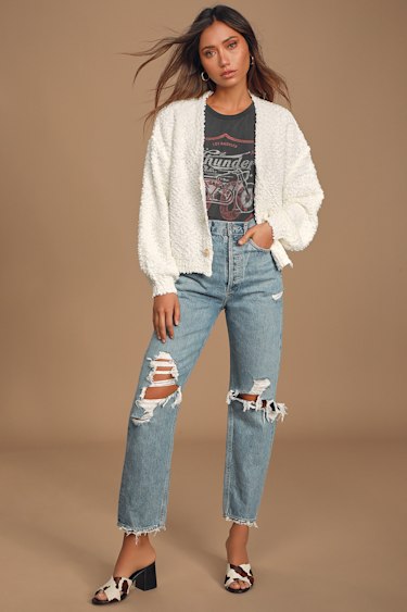 Cute Ivory Sweater Button-Up Sweater Cropped Cardigan Lulus