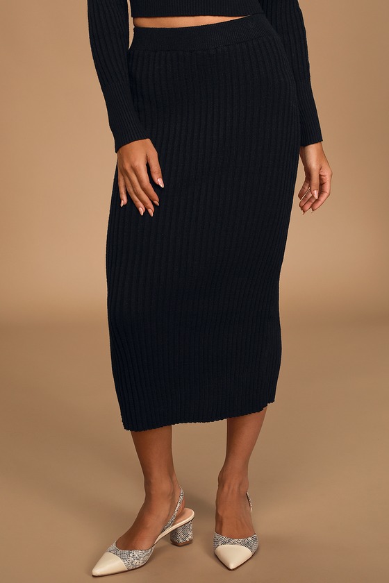 Cute Black Midi Skirt - Sweater Skirt - Black Knit Skirt - Lulus