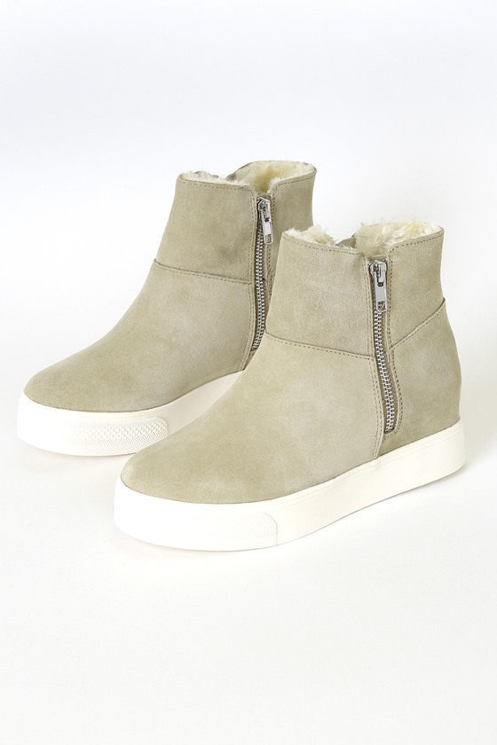 Wanda Taupe Suede Leather Wedge Sneakers