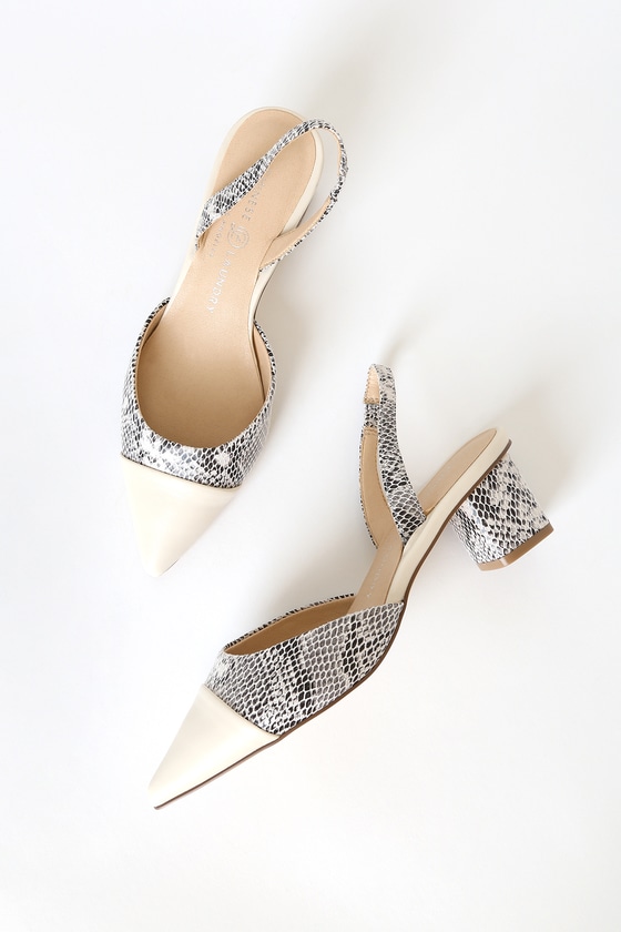 snake print slingback heels