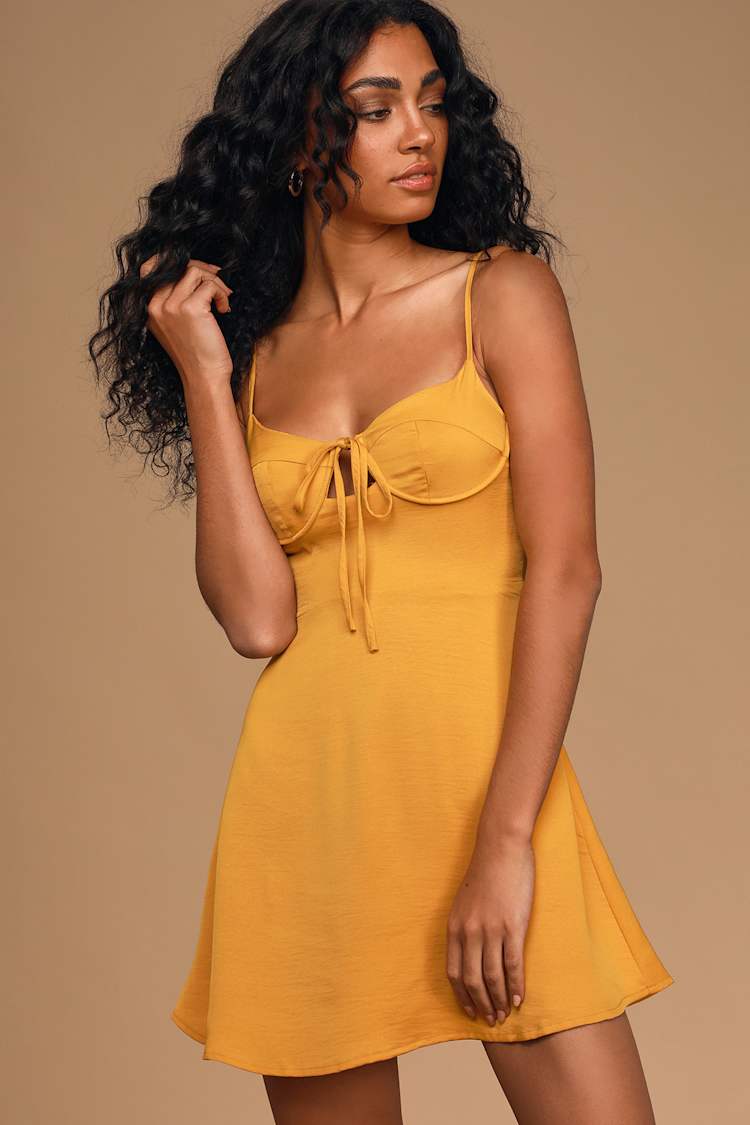 mustard yellow skater dress Solid Bright Yellow Skater Dress for Women, All Over Print Fit and Flare Dress, Cute Sleeveless Plus Size Dress, Summer Aloha Beach Dress