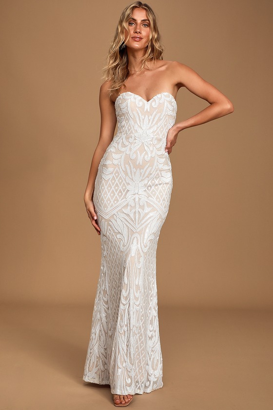 sequin maxi dress white