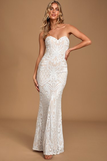 Olivia White Sequin Strapless Maxi Dress Olivia White Sequin Strapless Maxi Dress