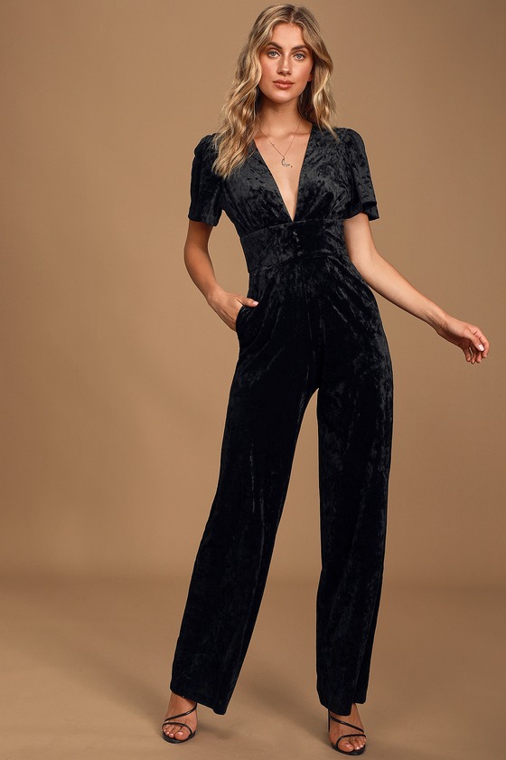 WAYF Amato Jumpsuit - Black Jumpsuit - Crushed Velvet Jumpsuit - Lulus