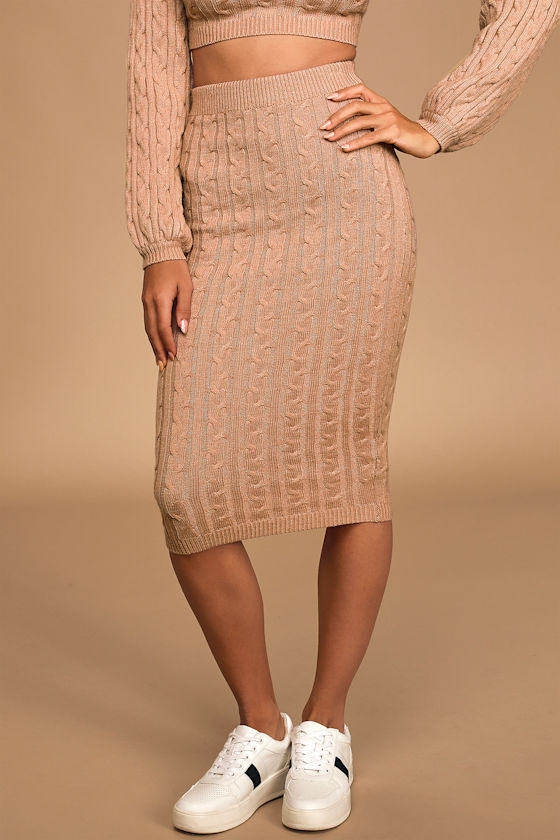 Chic Taupe Skirt Cable Knit Skirt Bodycon Skirt Midi Skirt Lulus