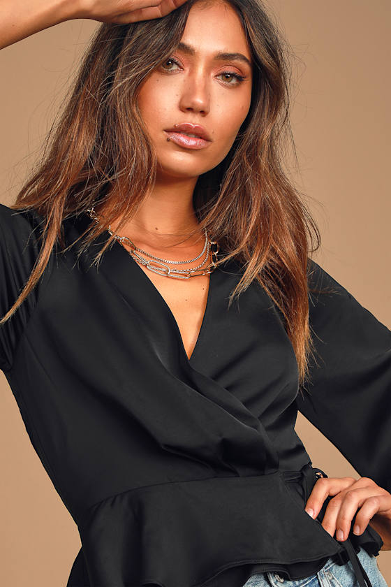 Full Speed Ahead Black Long Sleeve Wrap Top 5