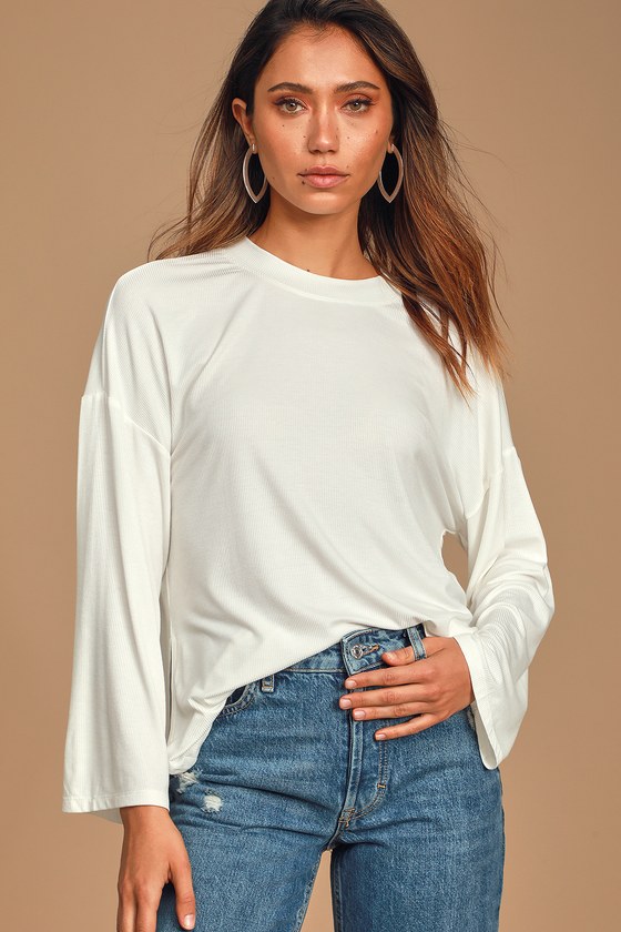 Cool White Top Ribbed Top Long Sleeve Top Basic Top Lulus