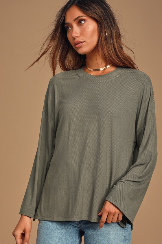 Cool Olive Green Top - Ribbed Top - Long Sleeve Top - Basic Top - Lulus
