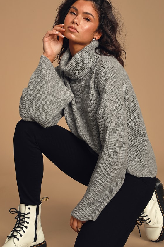 Cute Grey Turtleneck Sweater - Knit Sweater - Knit Turtleneck - Lulus