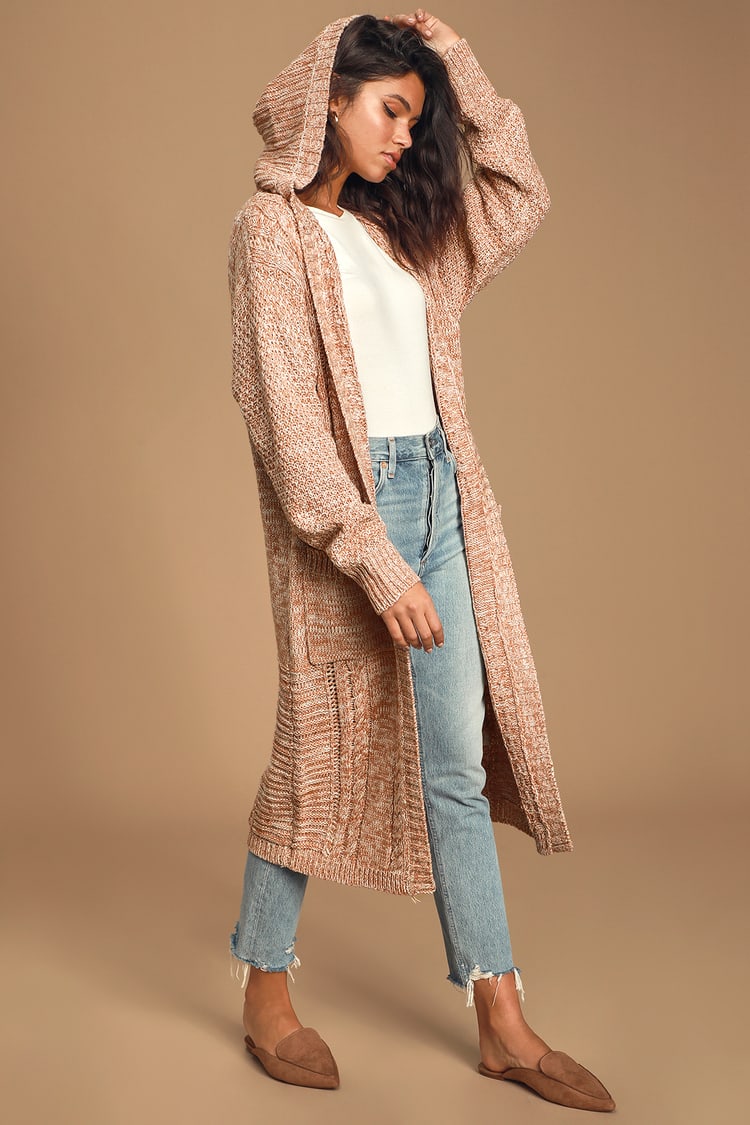 Soft Spoken Heather Mauve Long Hooded Cardigan Sweater