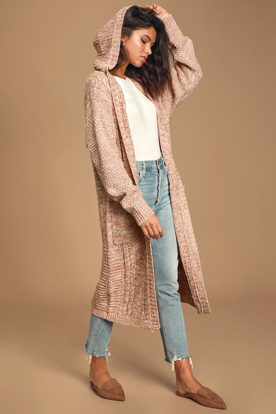 Cute Mauve Sweater Long Cardigan Sweater Hooded Sweater Lulus